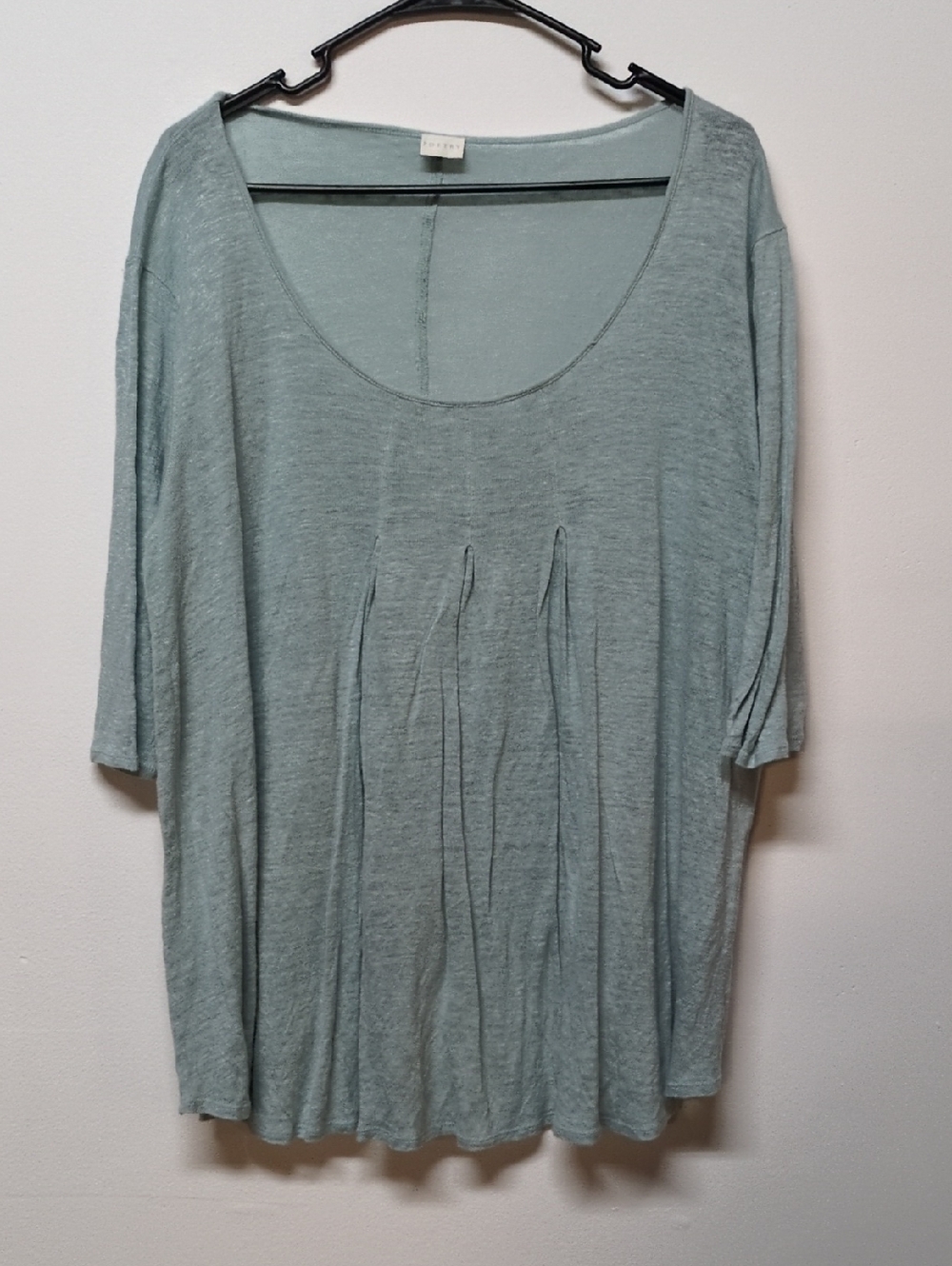Poetry 100% Linen Pintuck Top Blouse US 12 Blue Flowy Lagenlook Boho Coastal